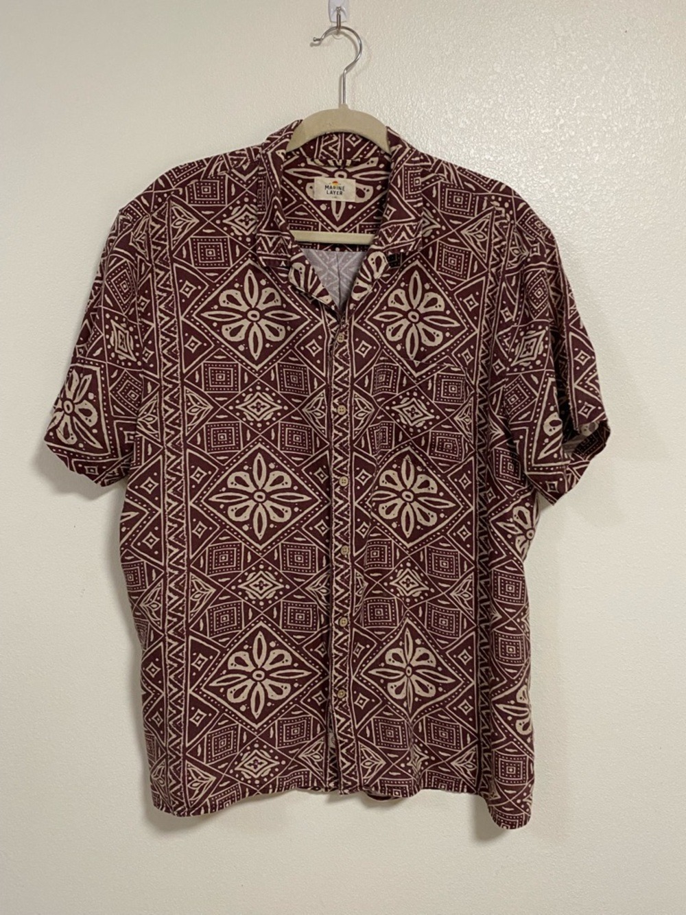 Marine Layer Shirt Men’s Size L/XL Warm Print Archivo Boho Resort Shirt
